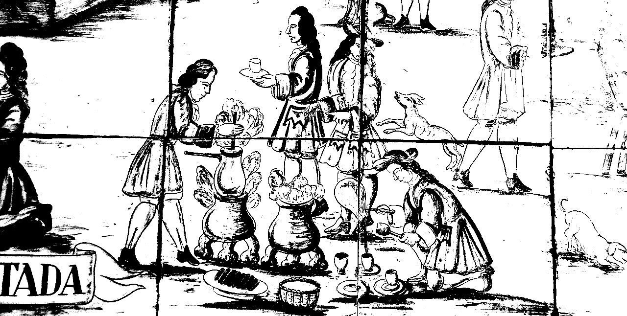 Typical 17th-century scene showing the preparation of chocolate in Spain. Xocolatada (Chocolatada). CC -BY-SA 3.0.