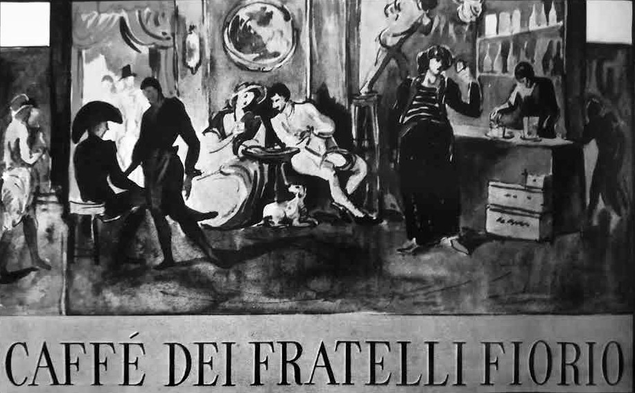 Ancient sign of Caffè Fiorio preserved in the civic museum of Turin.